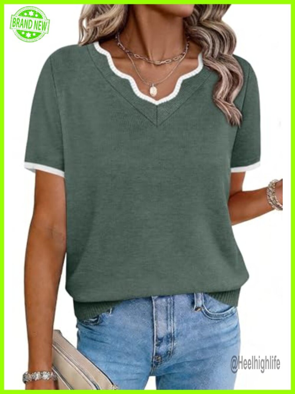 Women's V Neck Short Sleeve Lightweight Knit Pullover Sweater